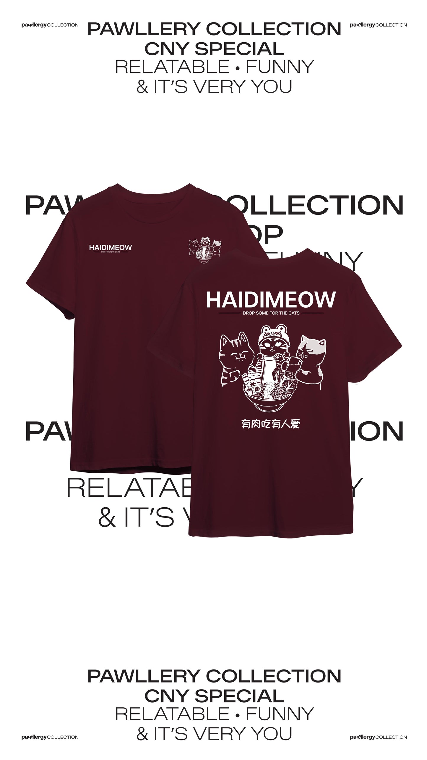 Haidimeow Pawllergy Tshirt in Maroon
